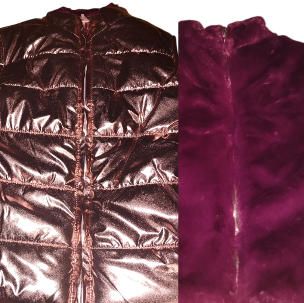 Epic Threads Girls Reversible Vest. Rose Metallic Faux Fur Zip
